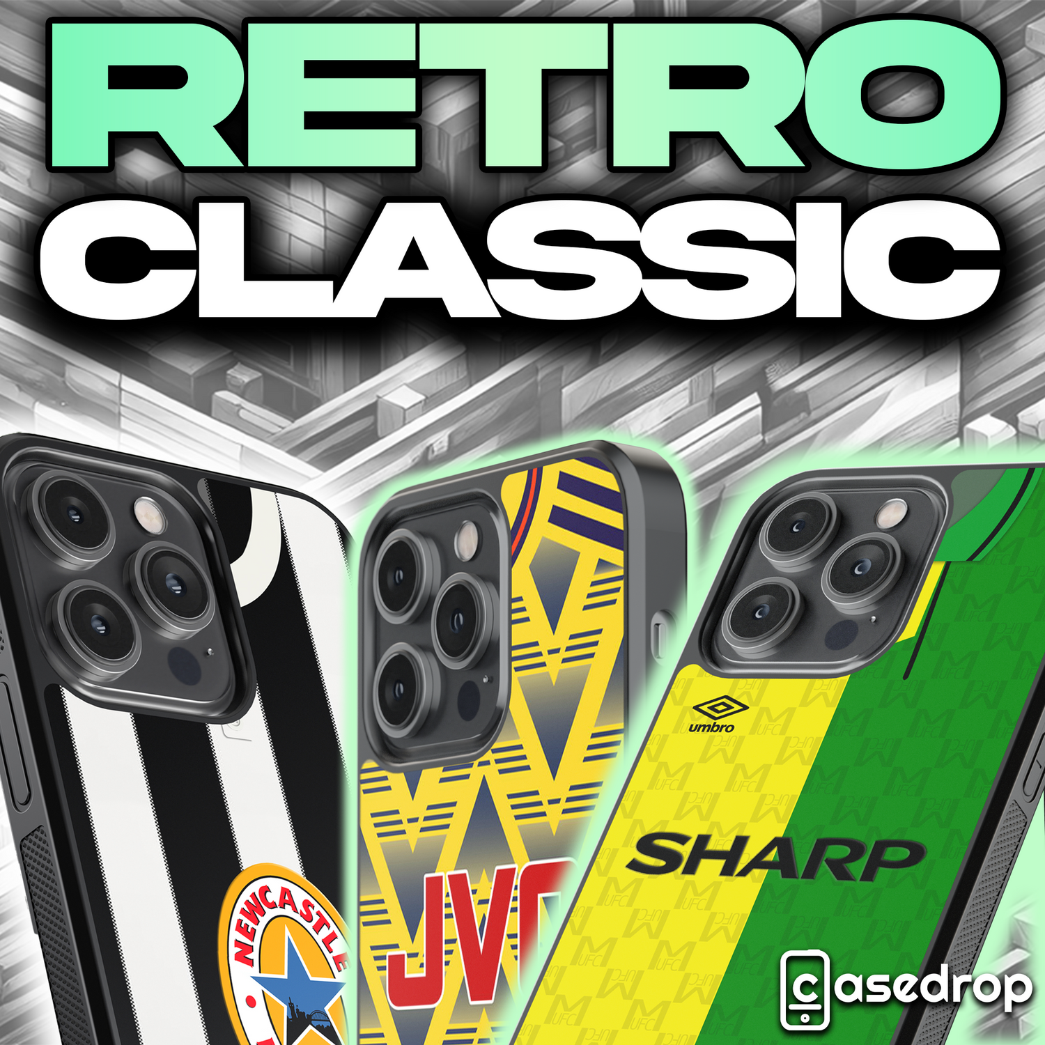 Retro Football Phone Cases with custom vintage kit designs for iPhone, Samsung & Google