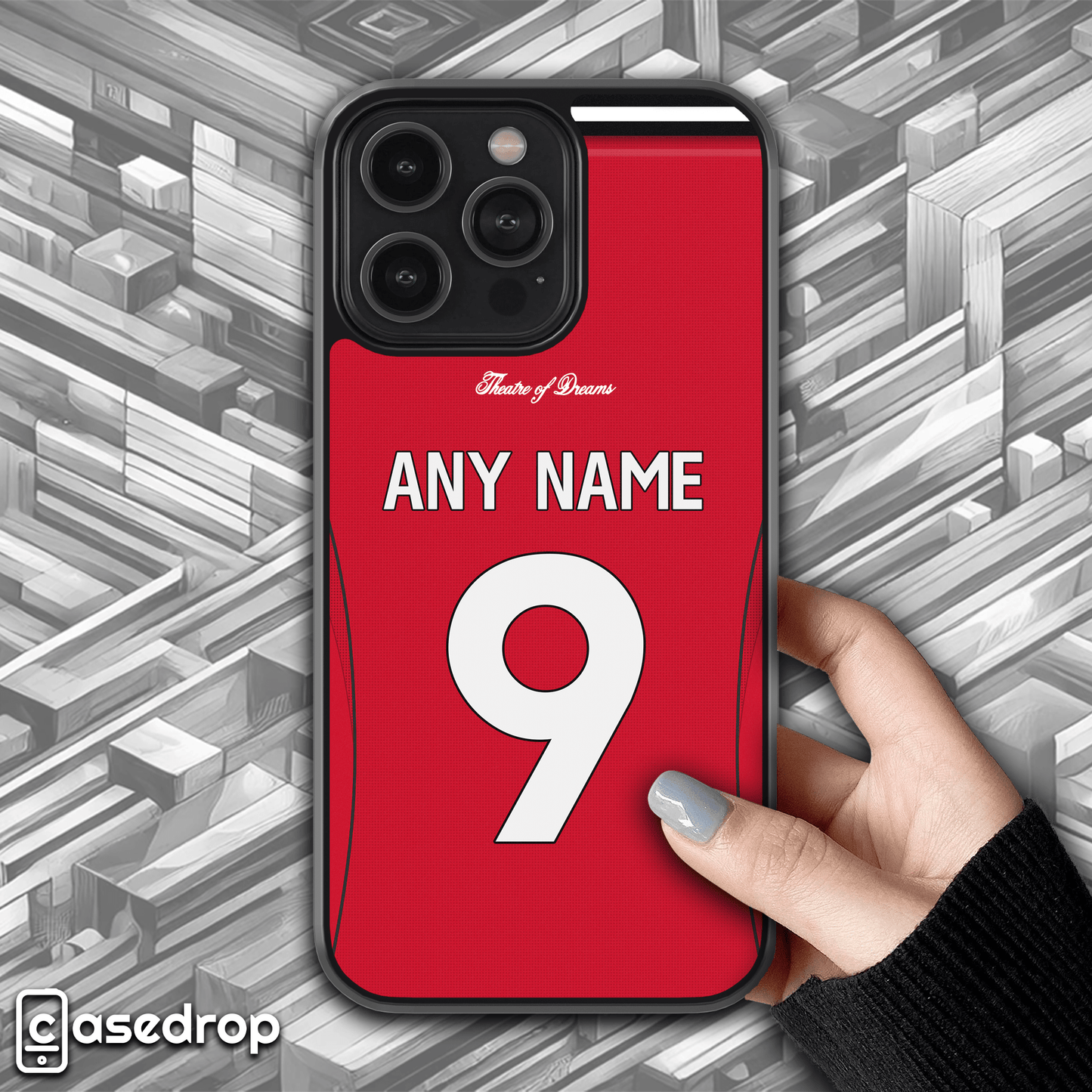 personalised Manchester United 2025 2026 home football kit phone case for iPhone, Samsung and Google Pixel phone models