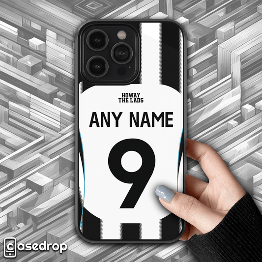 personalised Newcastle United 2025 2026 home football kit phone case for iPhone, Samsung and Google Pixel phone models