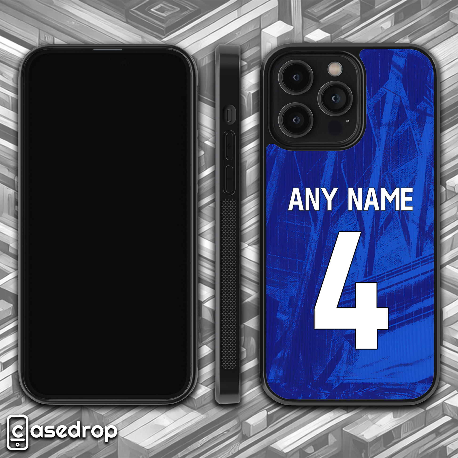 360 gif view of chelsea 2025 home personalised phone case with blue kit design for iPhone, Samsung and Google Pixel phone models