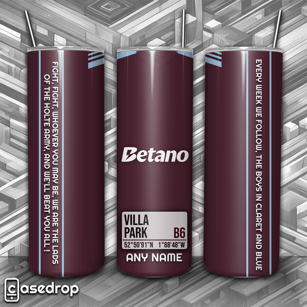 Aston Villa personalised 20oz tumbler with claret and blue kit design