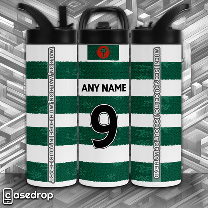 Celtic FC personalised name and number sports tumbler – front view