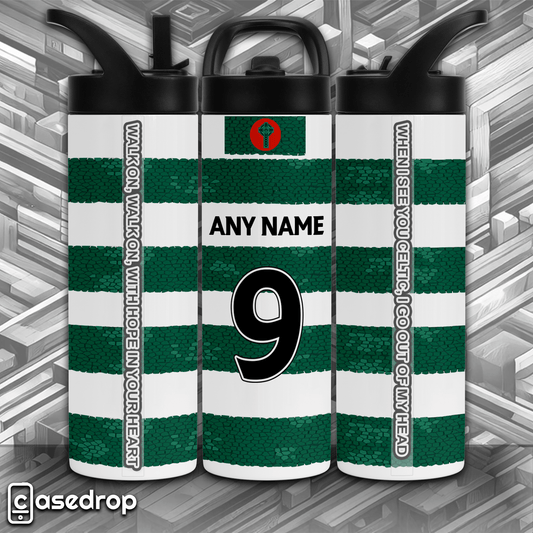 Celtic FC personalised name and number sports tumbler – front view