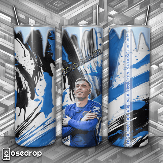 Chelsea FC Cole Palmer tumbler with icy blue and white design, featuring ice dripping from the top