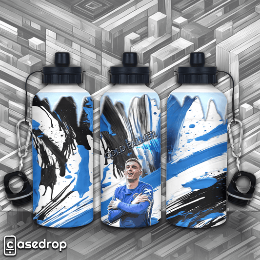 Customised Cole Palmer (Cold Palmer) Chelsea FC Themed Water Bottle - Icy Blue and White Design