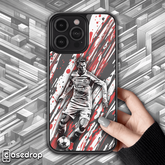 Cristiano Ronaldo Manchester football phone case with red and black splash design