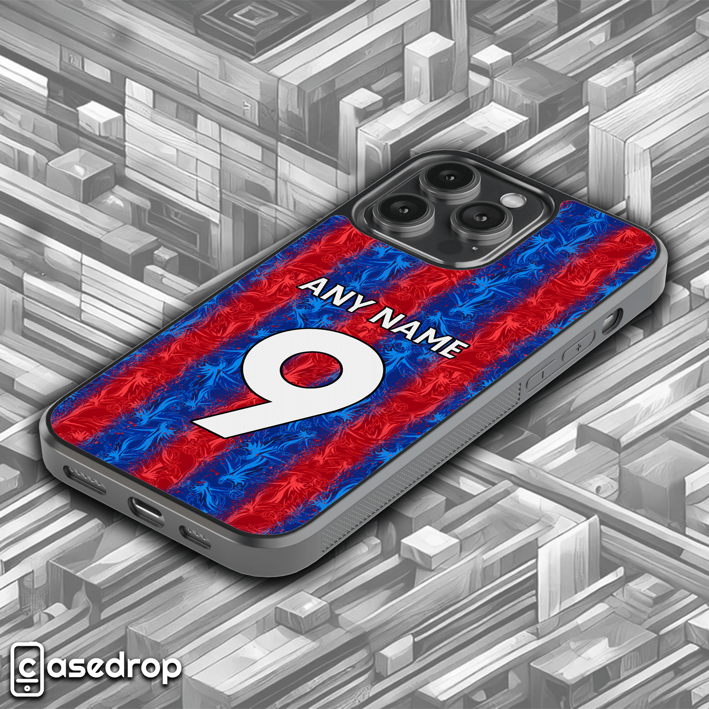 Custom name and number Crystal Palace phone cover – red and blue design