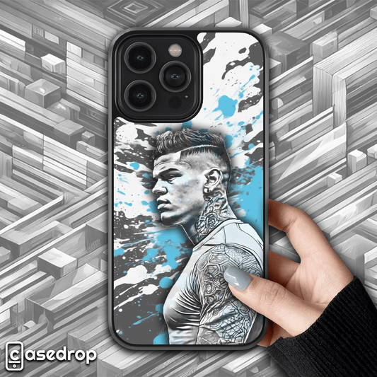 Ederson Manchester City football phone case with blue and white splash effect