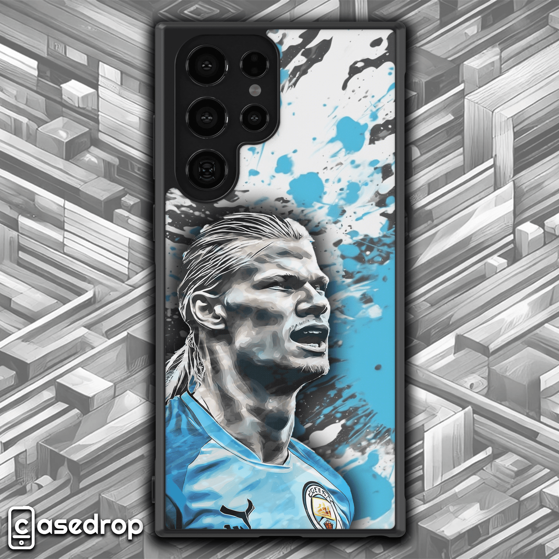 Blue splash design Erling Haaland phone case with high-quality print