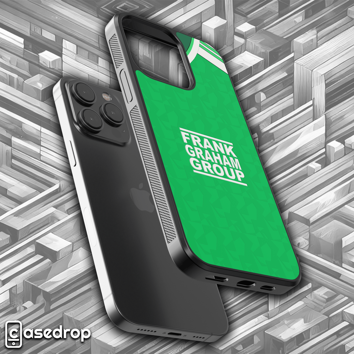 Hibernian FC home kit 1989 phone case, green retro football design for iPhone, Samsung Galaxy & Google Pixel.