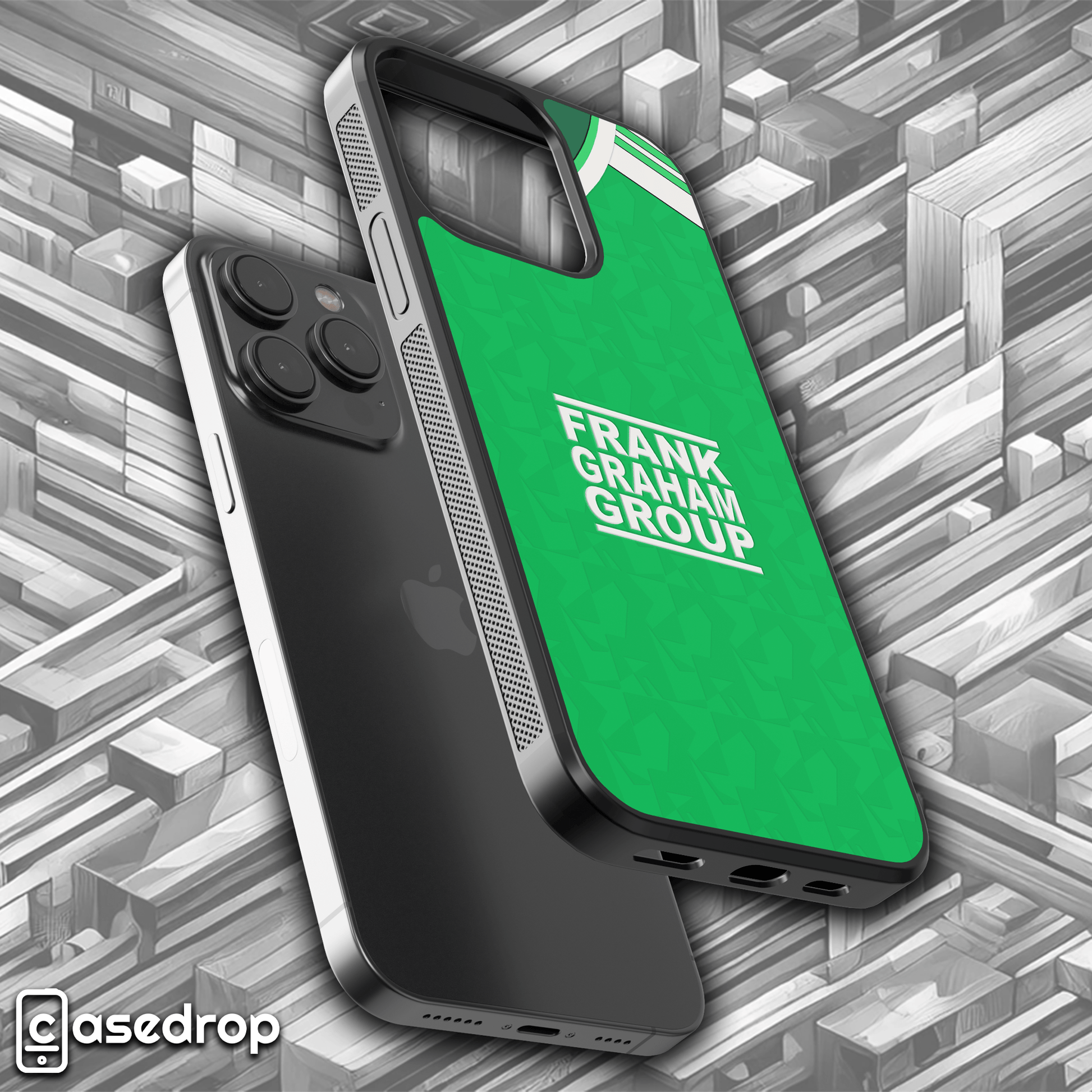 Hibernian FC home kit 1989 phone case, green retro football design for iPhone, Samsung Galaxy & Google Pixel.