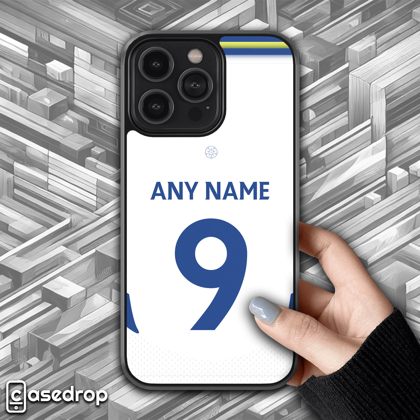 Leeds United 2025 home kit phone case – personalised football cover