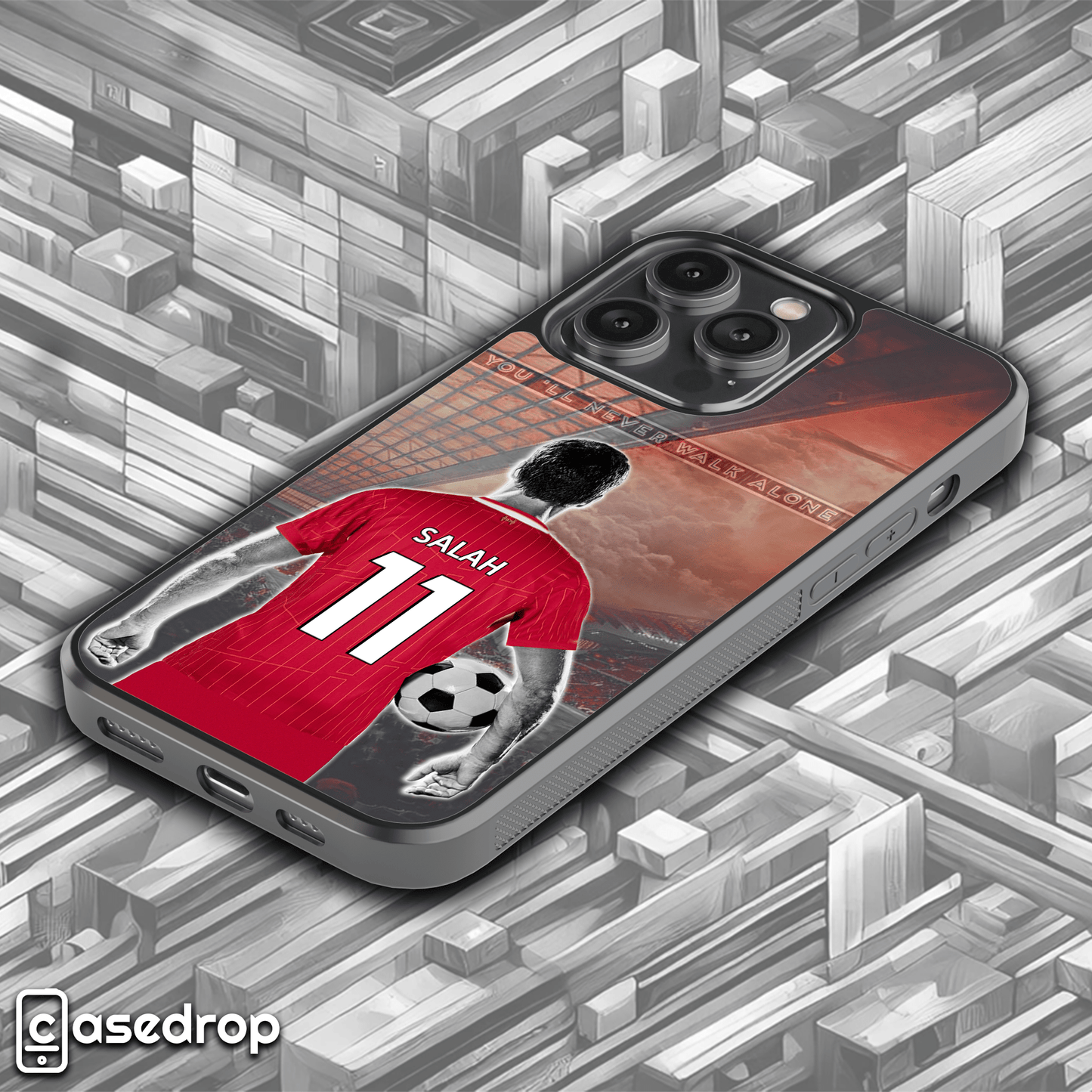 Custom Liverpool FC phone case with stadium background, iPhone & Samsung