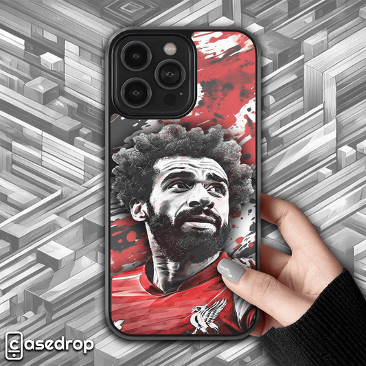 Mohamed Salah Liverpool football phone case with red and black splash effect