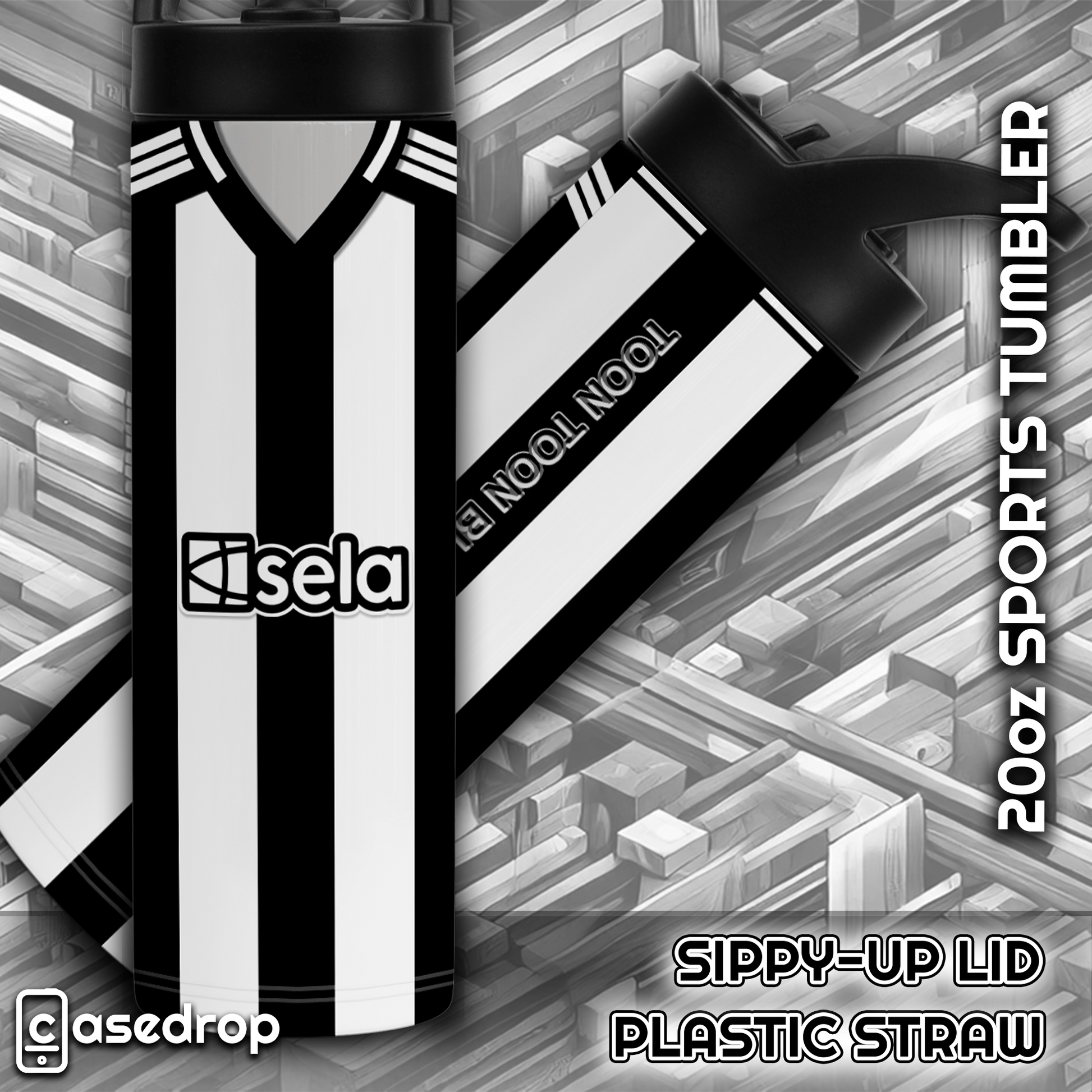 Insulated Newcastle United water bottle – black and white striped kit