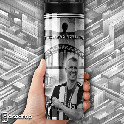 NUFC football tumbler featuring Dan Burn with trophy