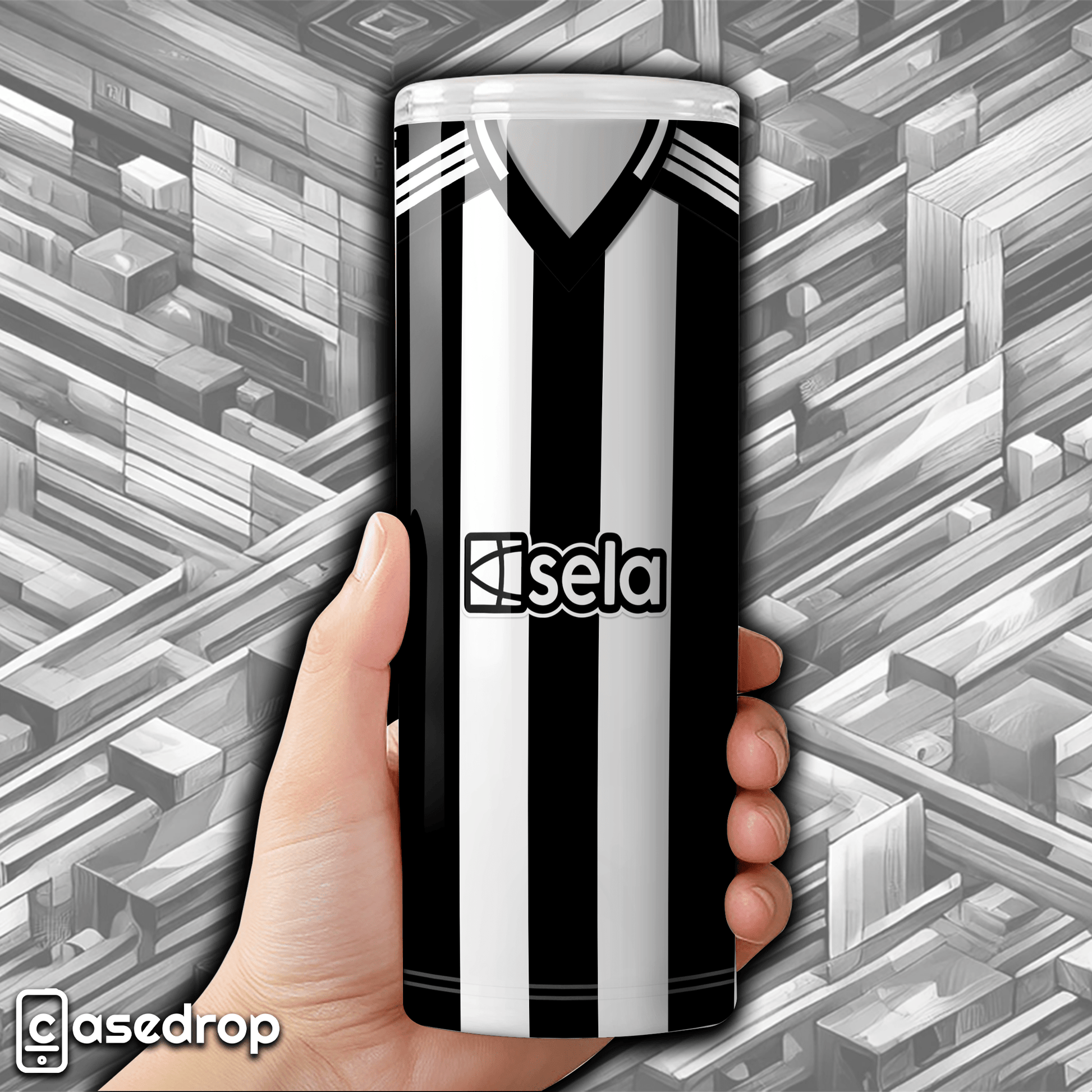 Newcastle fan cup with stainless steel body and plastic lid