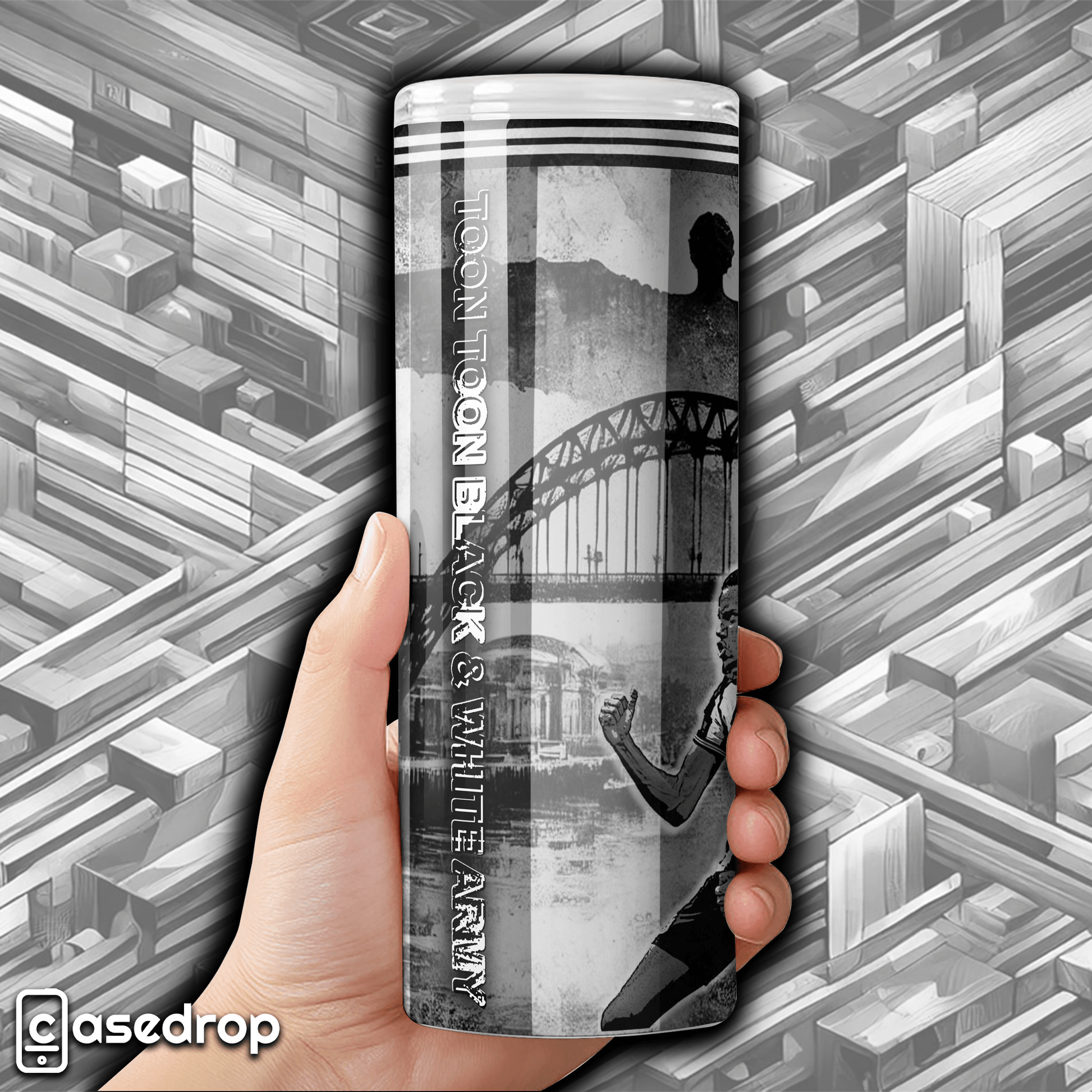 Stainless steel Newcastle United cup with Tyne Bridge and Angel of the North