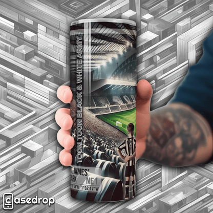 Custom Newcastle football tumbler with Black & White Army design