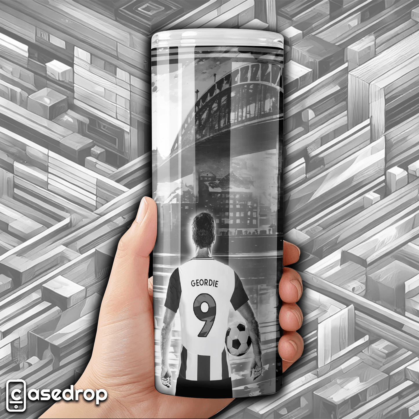 Black & White Army personalised tumbler with football stadium backdrop