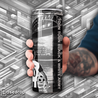 Custom Newcastle football tumbler with player silhouette and cityscape