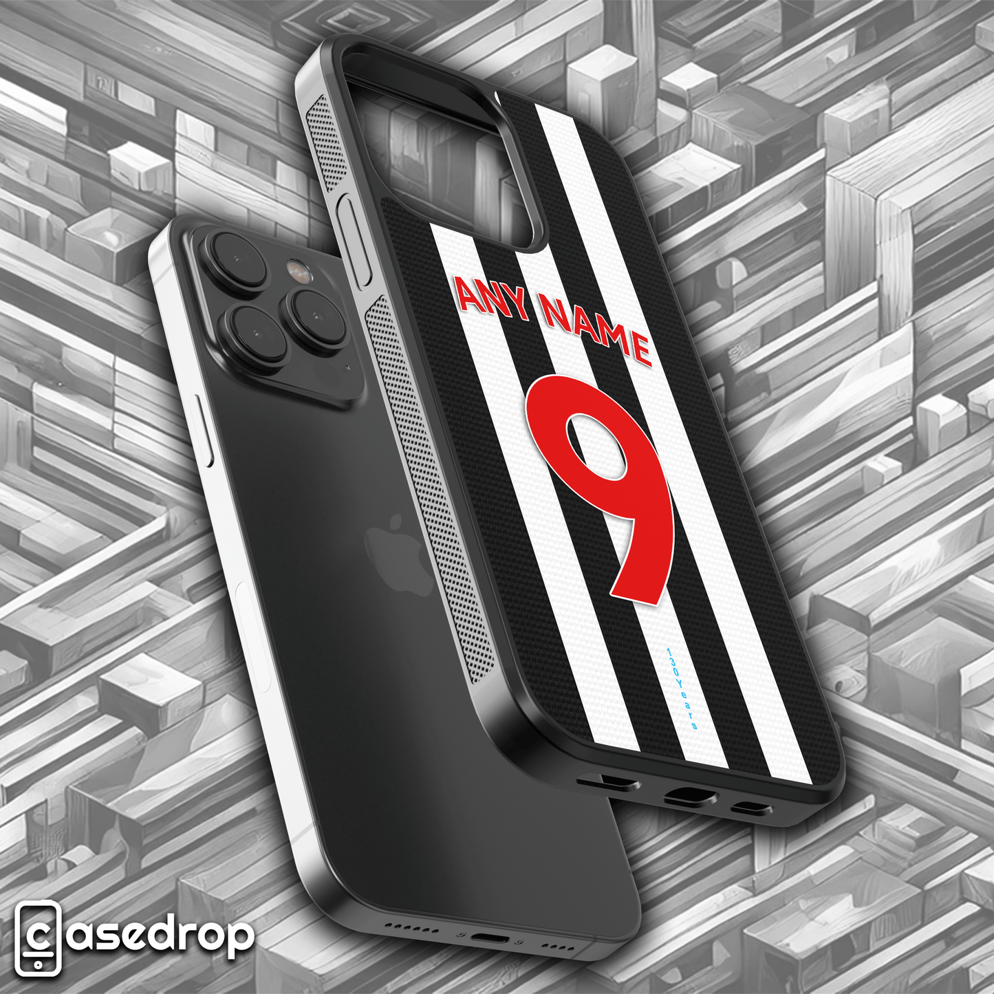 Newcastle United black and white striped shirt phone case, personalised for iPhone, Samsung & Google Pixel