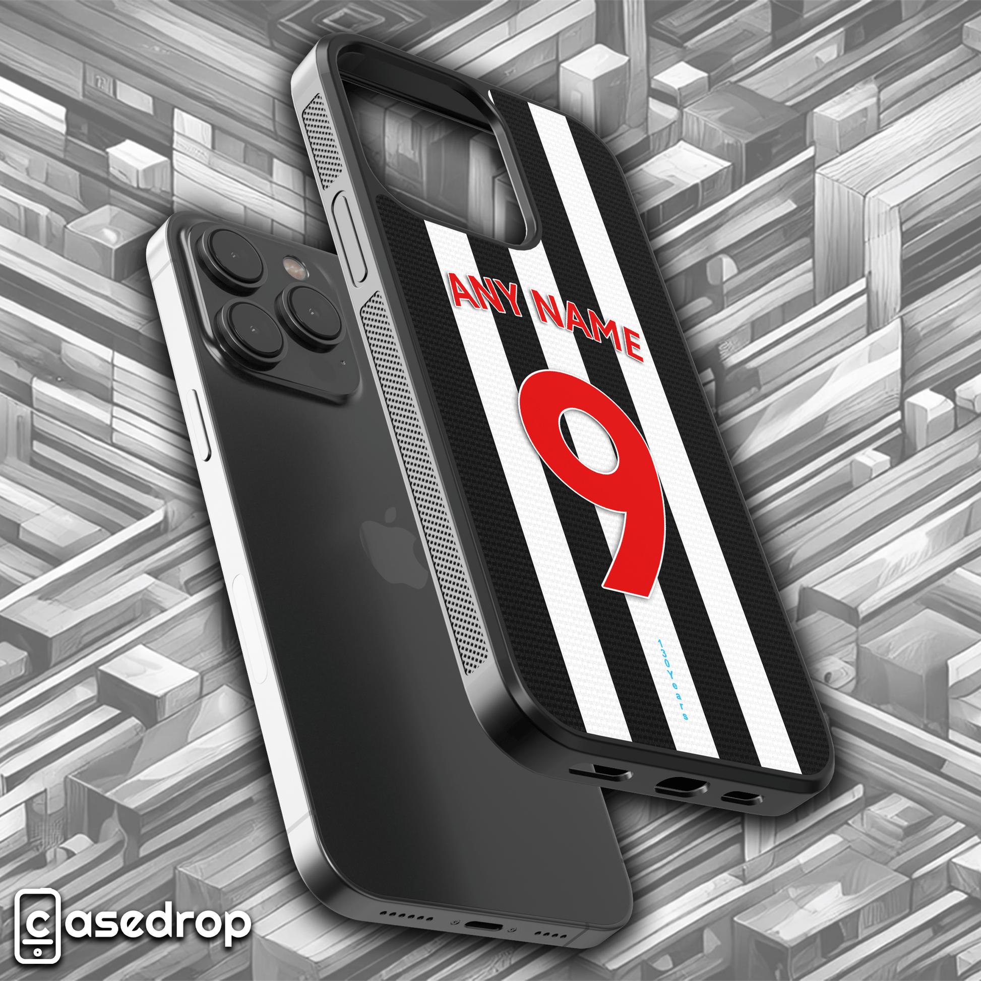 Newcastle United black and white striped shirt phone case, personalised for iPhone, Samsung & Google Pixel