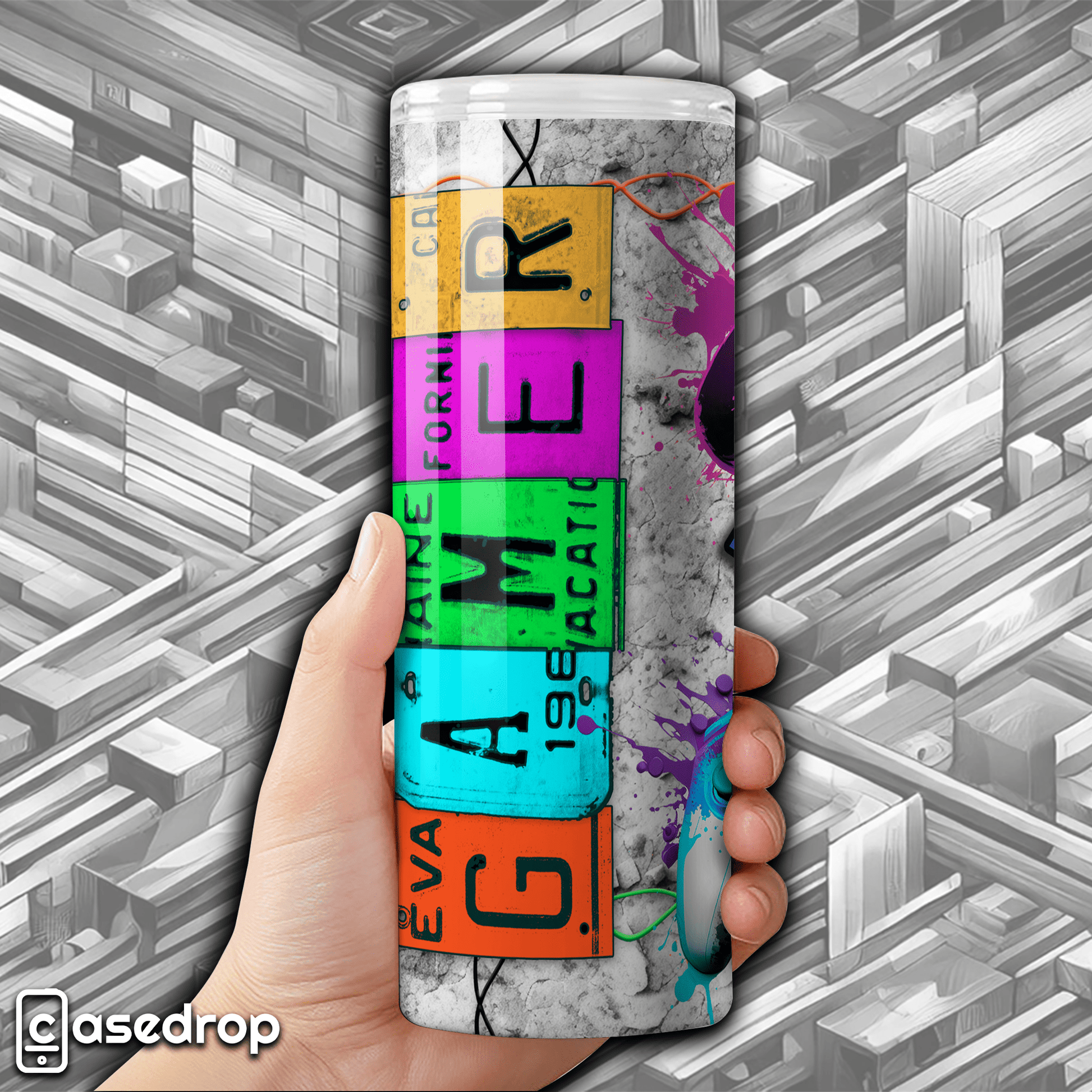 personalised gaming cup with name space, 20oz stainless steel tumbler with metal straw