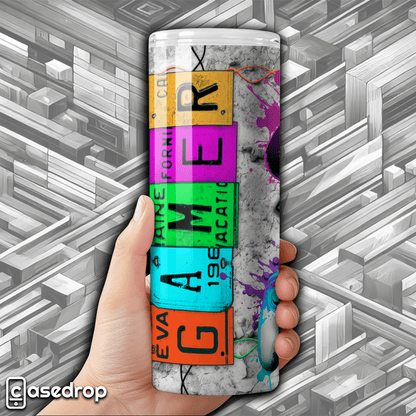 personalised gaming cup with name space, 20oz stainless steel tumbler with metal straw