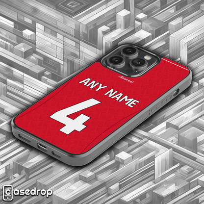 custom name and number Arsenal red shirt phone cover for iPhone, Samsung and Google Pixel phone models