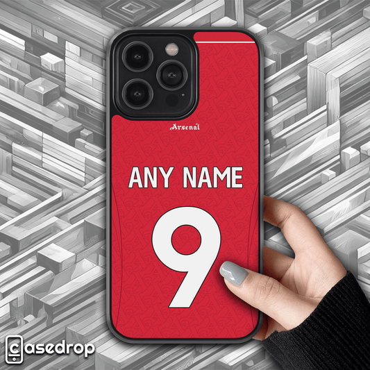 personalised Arsenal 2025 2026 home football kit phone case for iPhone, Samsung and Google Pixel phone models