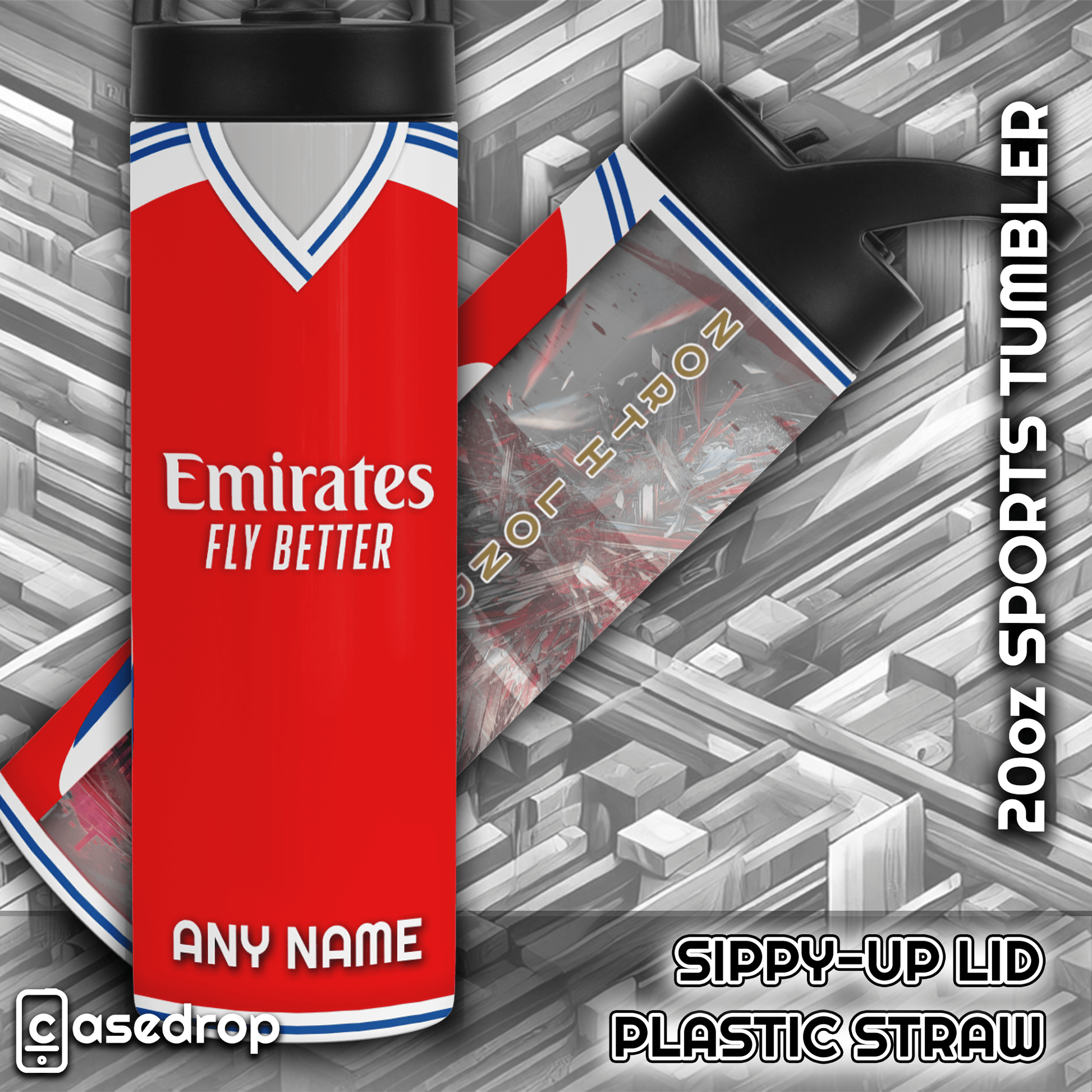 Arsenal fan gift – personalised stainless steel sports tumbler with sippy-up lid