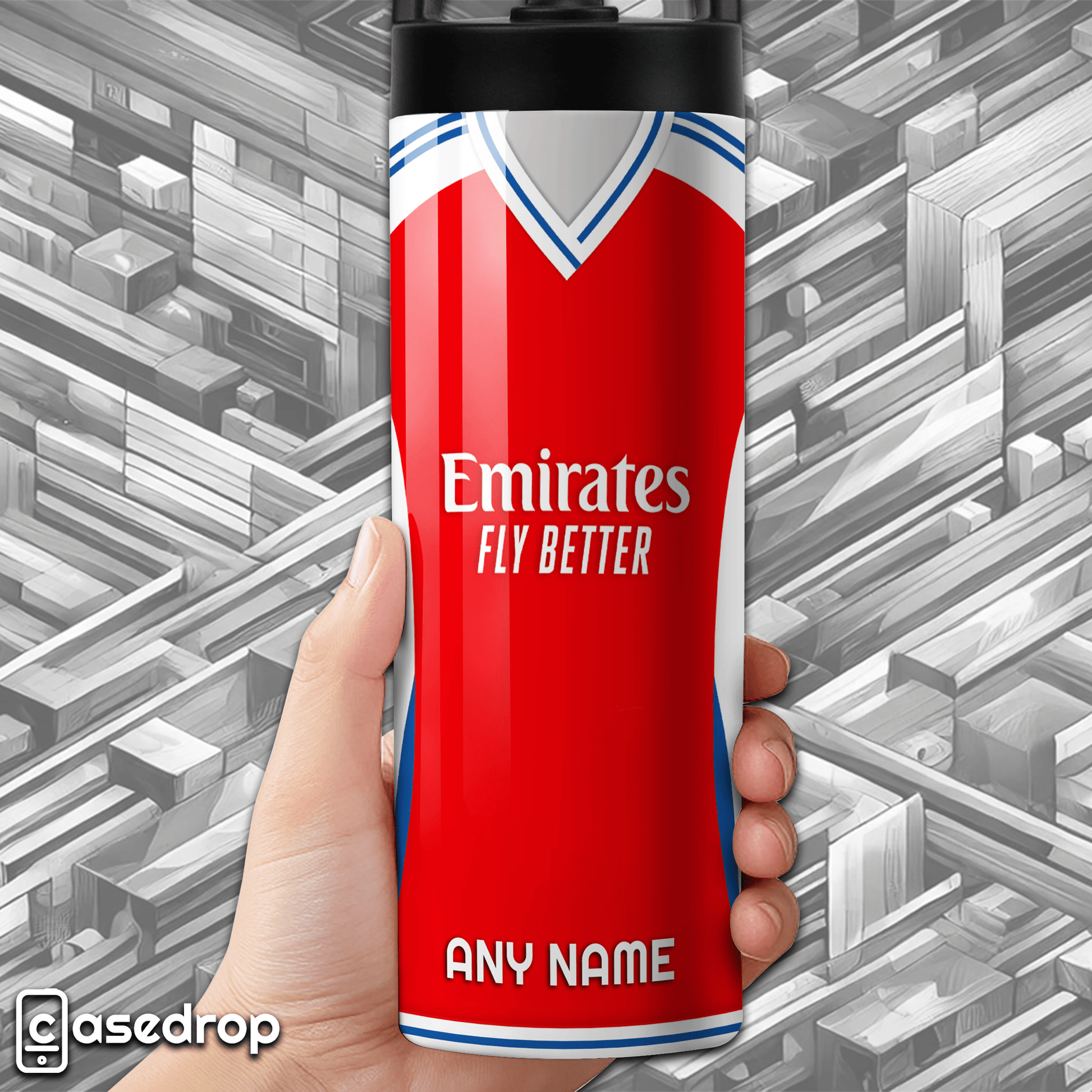 Custom name Arsenal FC tumbler – 2025 football kit-inspired insulated bottle