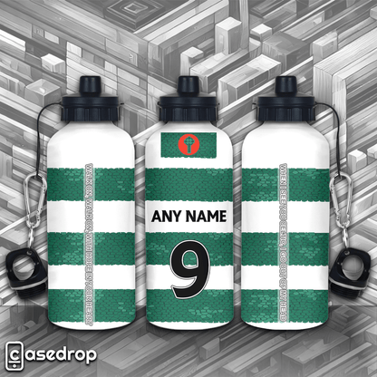 Customised Celtic Shirt Aluminium Water Bottles - Full Design over Three Bottles Side by Side
