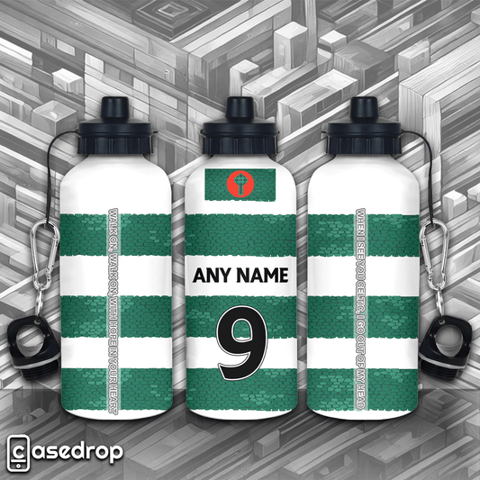 Customised Celtic Shirt Aluminium Water Bottles - Full Design over Three Bottles Side by Side