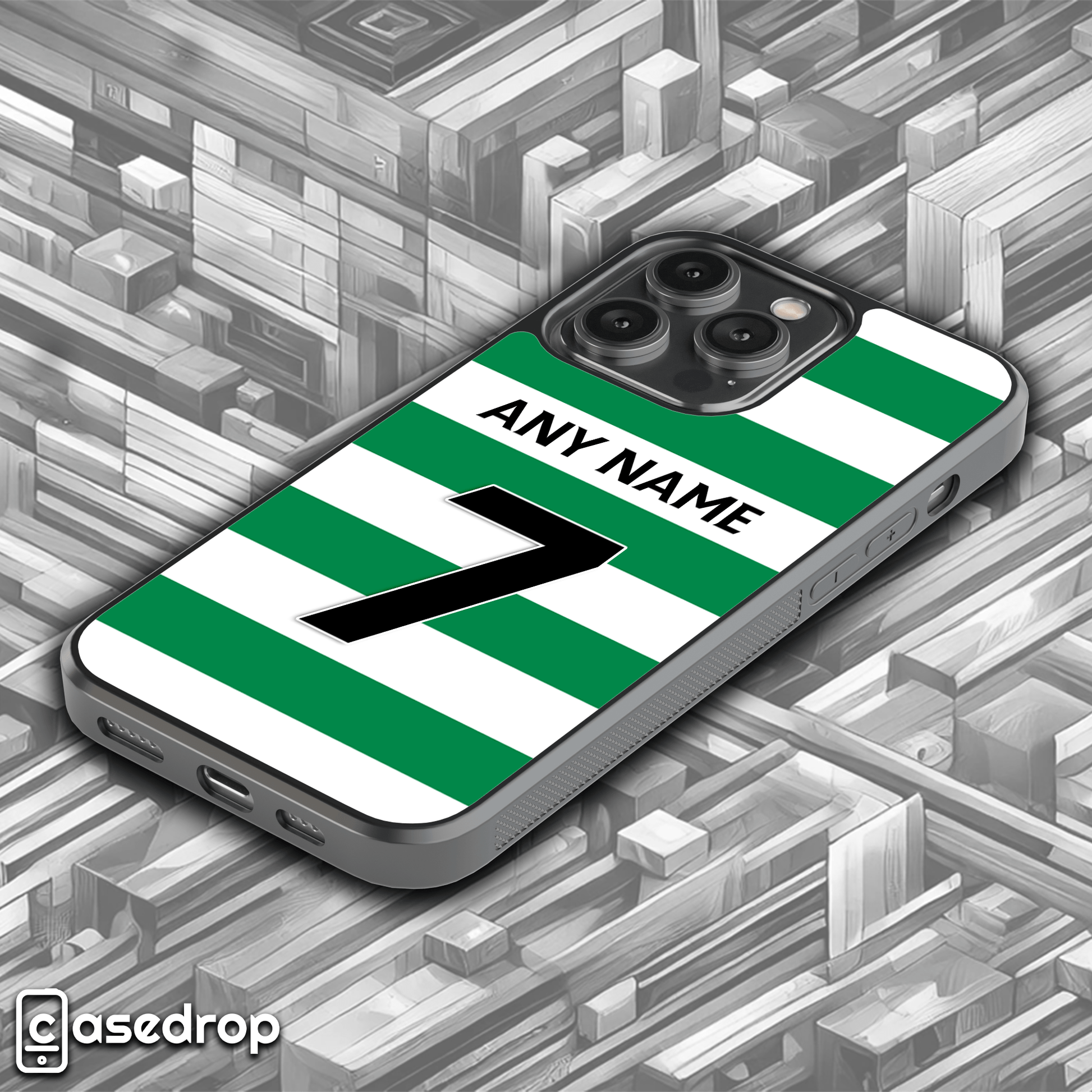 Custom Name & Number Green & White Striped Football Phone Case