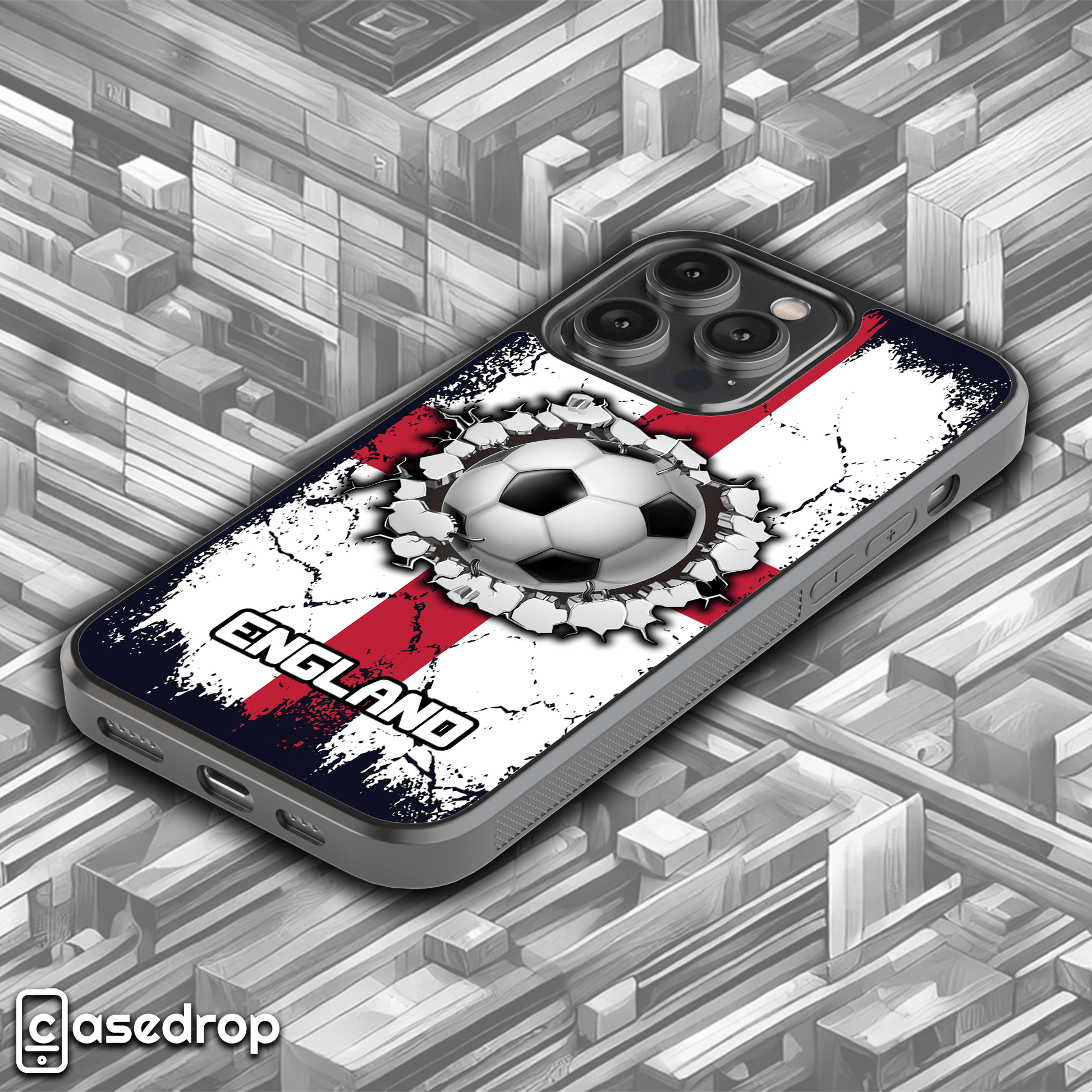 St George’s Cross cracked flag football design phone case for iPhone, Samsung and Google Pixel phone models