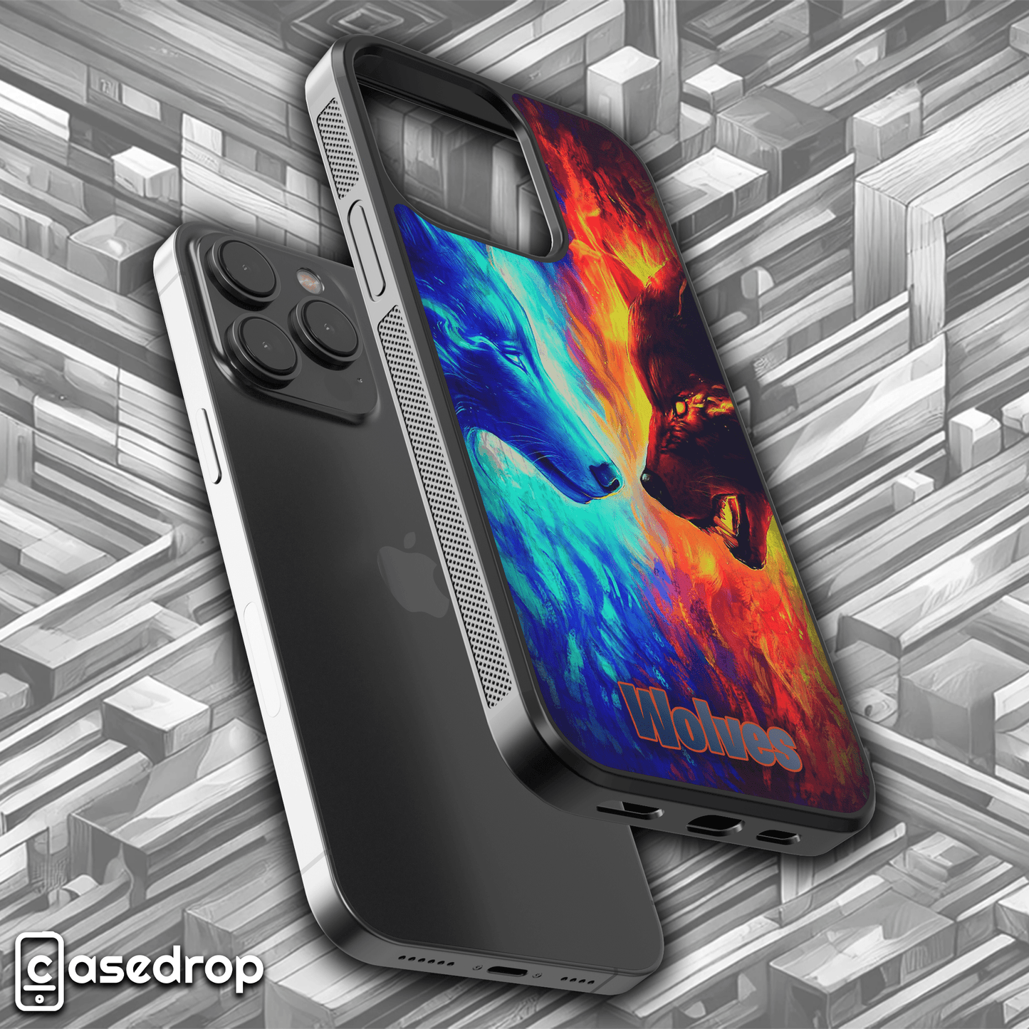 artistic dual wolves personalised phone cover for Google Pixel models