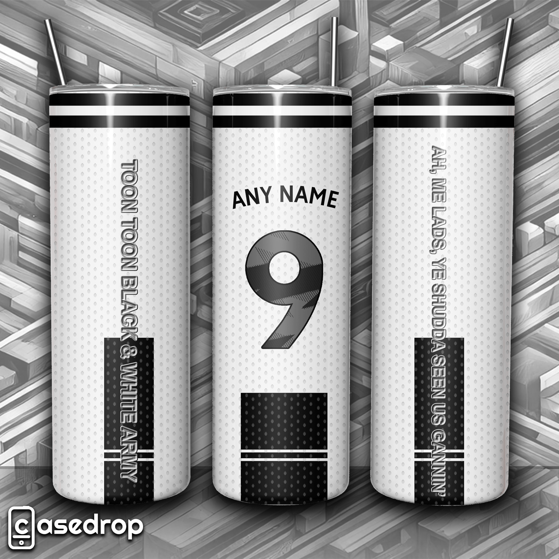 Newcastle personalised home kit tumbler with custom name and number