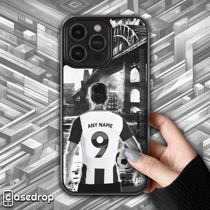 Customizable Newcastle Football Phone Case with Personalized Name and Number - Toon Army Design