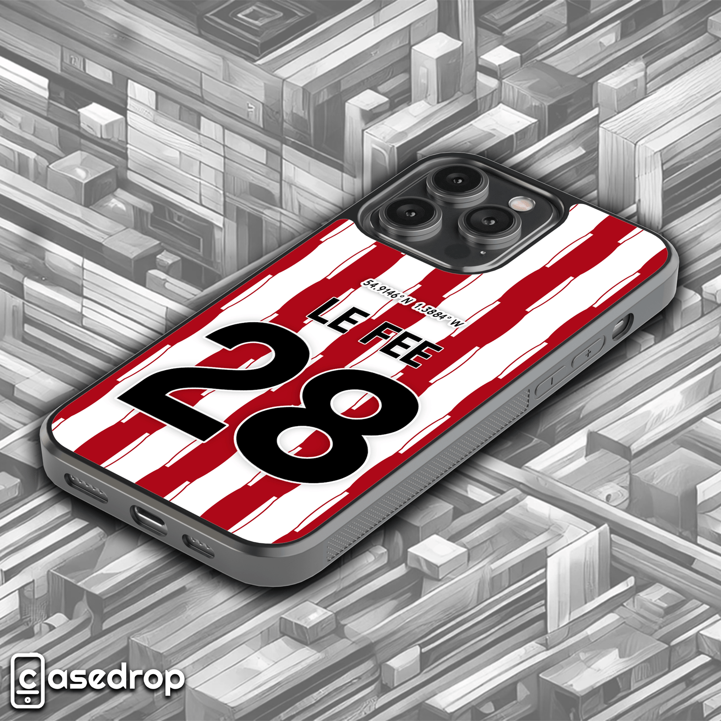 custom name and number red and white striped Sunderland phone case for iPhone, Samsung and Google Pixel phone models