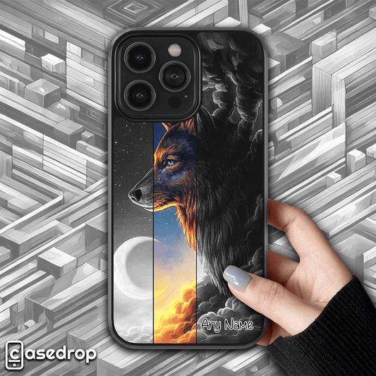 Personalised Wolf Phone Case - Day & Night Split Design