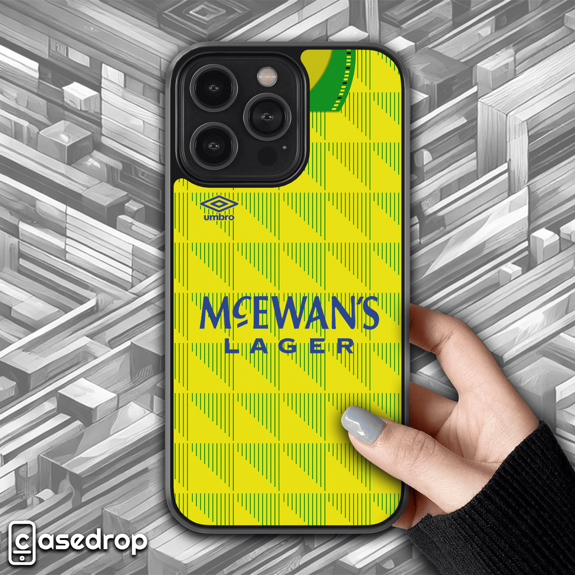 1992 Newcastle away kit phone case with classic yellow and green design
