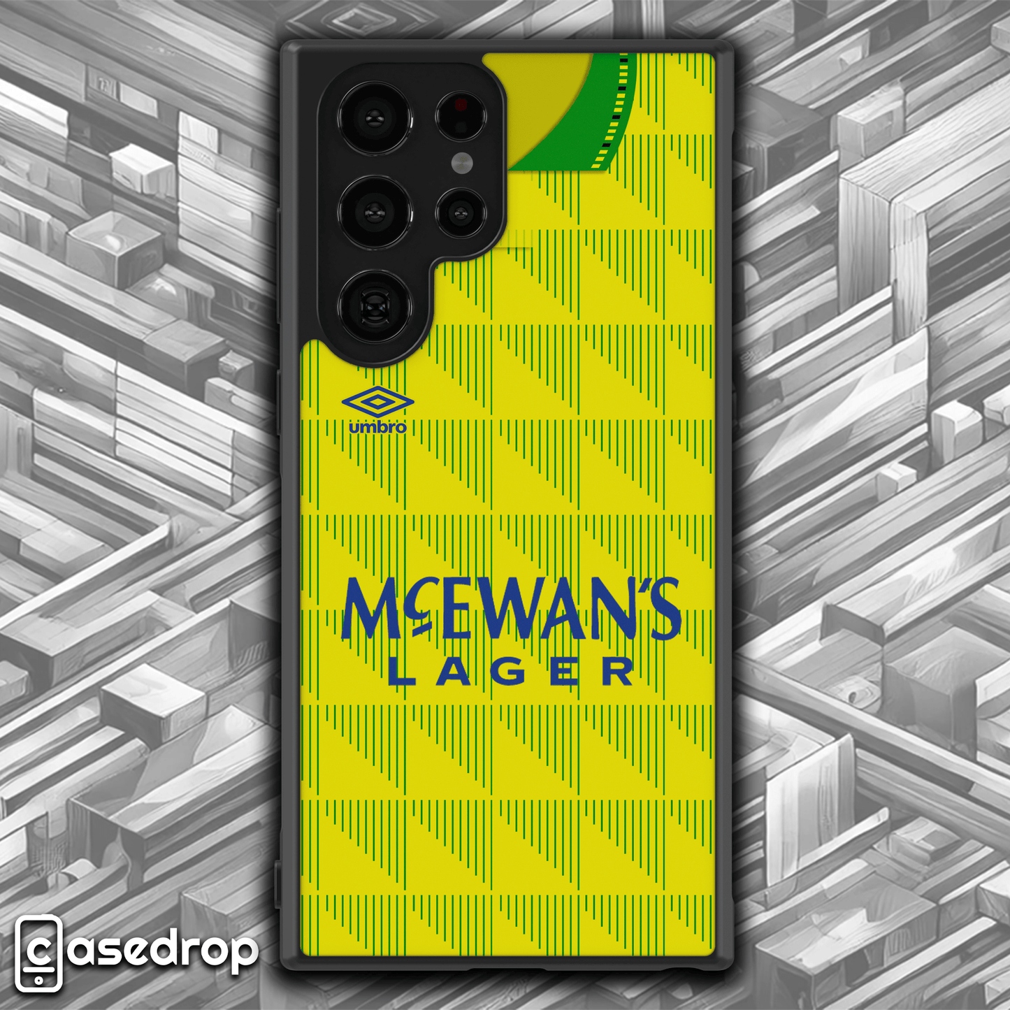 Classic Newcastle away football phone case with nostalgic 90s kit theme