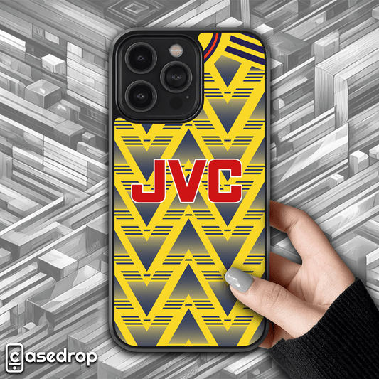 1991 Arsenal Away Kit Retro Phone Case: A phone case featuring the iconic Arsenal away kit from the 1991 season, with a classic retro design in yellow and blue