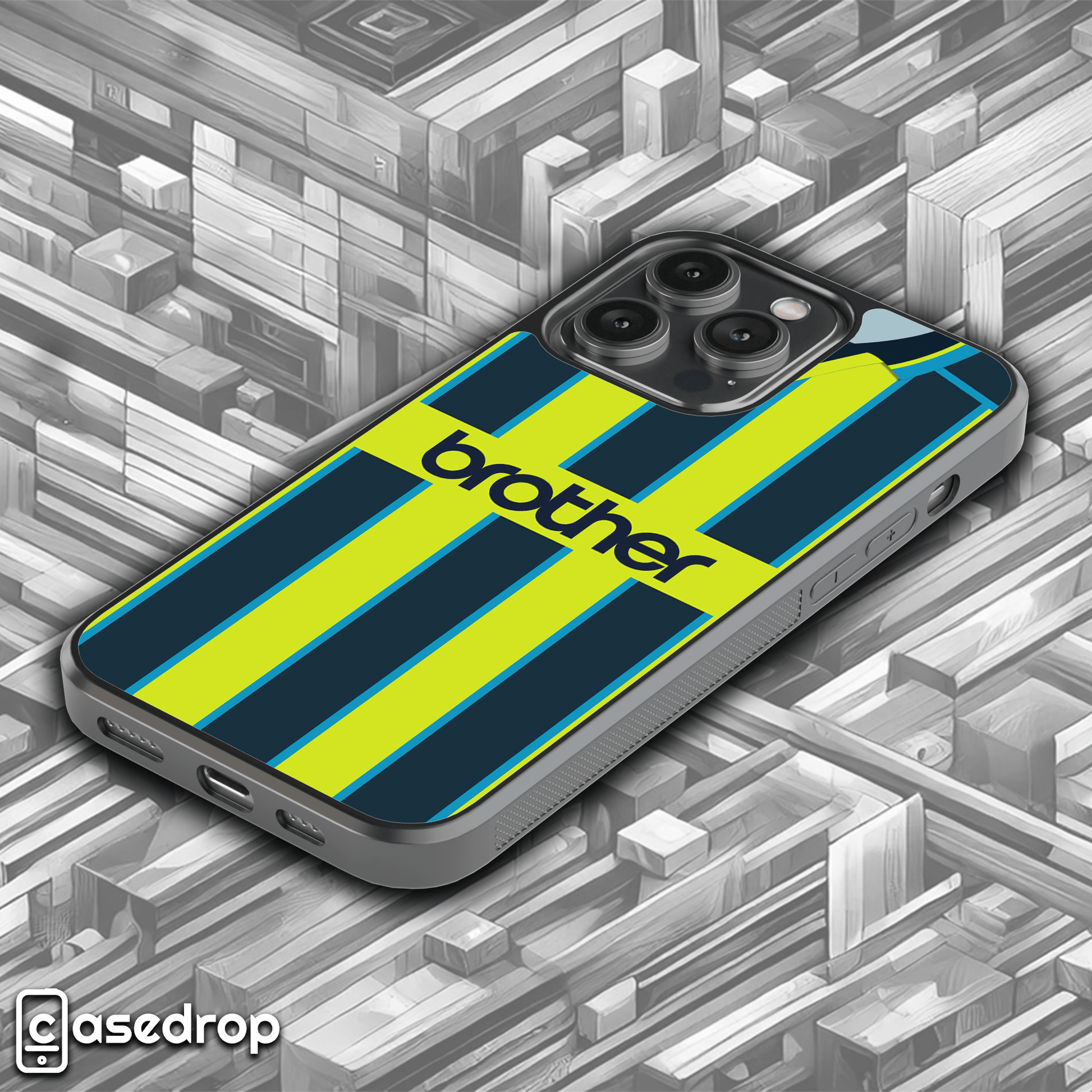 Man City 1999 Away Kit-Inspired Phone Cover – Navy & Neon Stripes