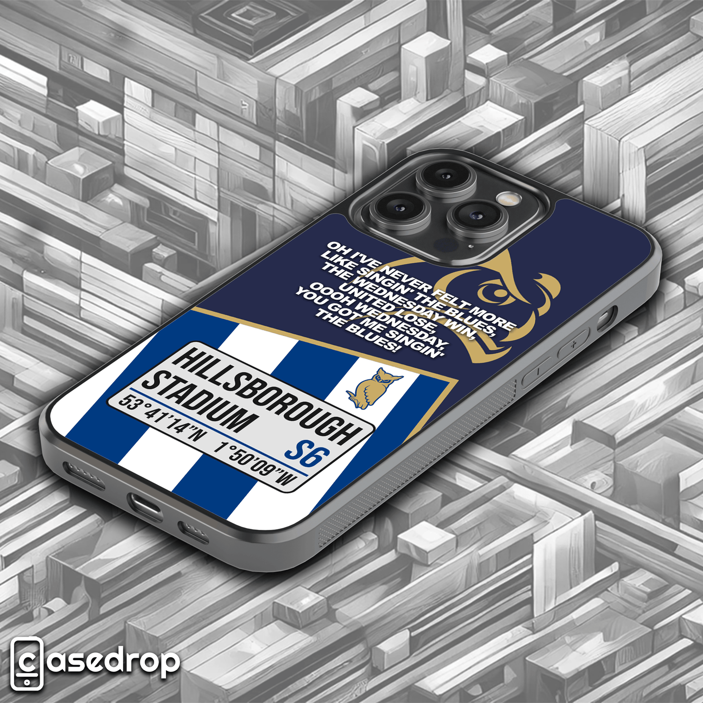Blue & white football phone case – Singing the Blues design