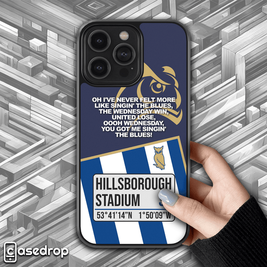 Sheffield Wednesday football phone case – Hillsborough lyrics & coordinates for iPhone, Samsung & Google Pixel