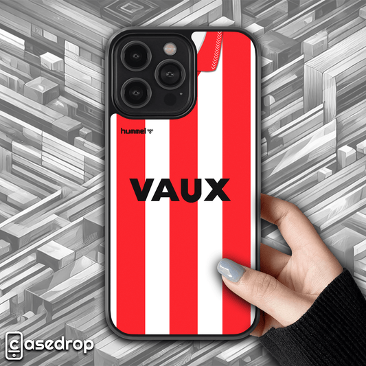 Sunderland 1992-93 retro football phone case with classic Vaux kit design
