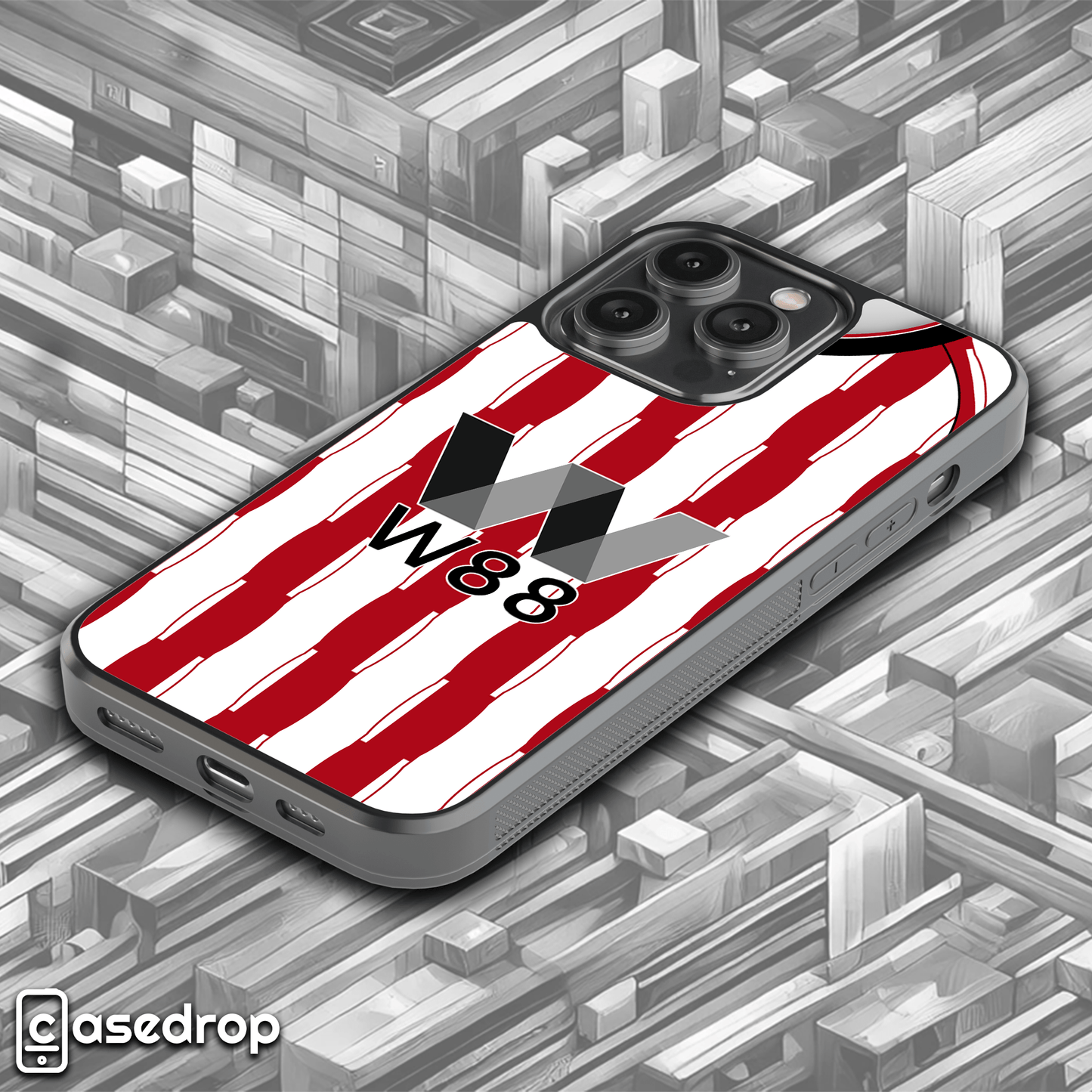 red and white stripe sunderland football shirt phone cover for iPhone, Samsung and Google Pixel phone models